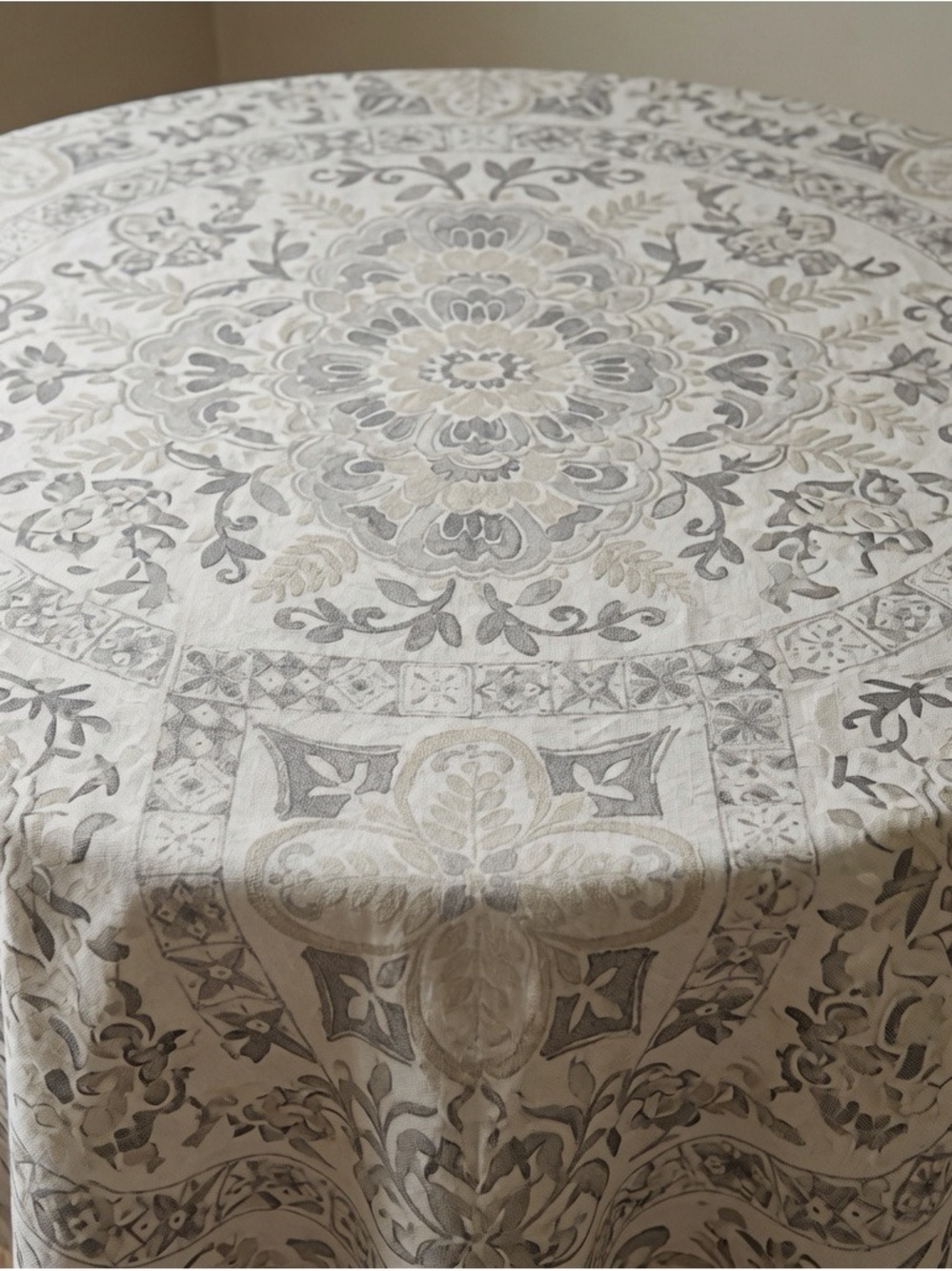 Neutral Floral beige, and gray tablecloth 60 inch round